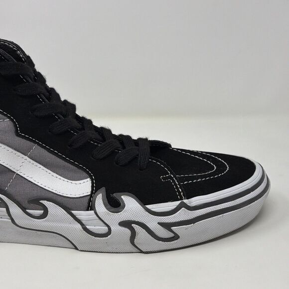 Vans Sk8-Hi Shoes Mens Size 11 Gray Black White Flame High Top Skate Sneakers